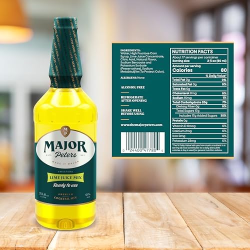 Major Peters' Sweetened Lime Juice, Only Add Spirits & Garnishes for Ideal Drink (33.8 Fl Ounce, Pack of 1)