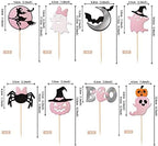 24 PCS Spooky Halloween Cupcake Toppers Pink Glitter Bat Pumpkin Spider Witch Ghost Boo Spooky Cupcake Picks for Halloween Theme Baby Shower Kids Birthday Party Cake Decorations Supplies
