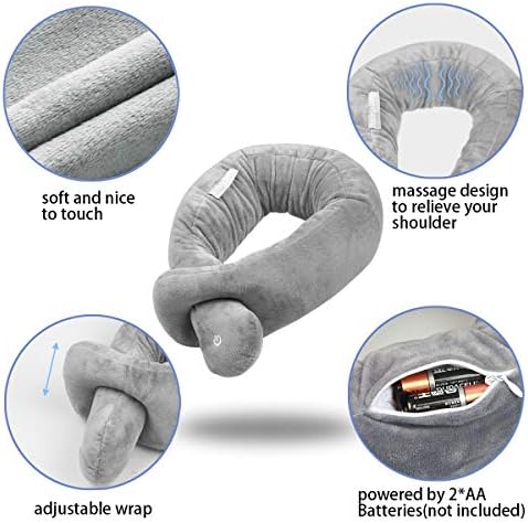 Neck Pillow, Neck Wrap Vibration Massaging Wireless Travel Pillow Soft Touch Breathable Head Support for Office Sofa Air Plane Grey