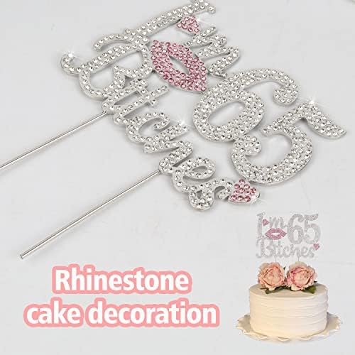 I'm 65th Birthday Pink Rhinestone Cake Topper - Happy 65th Birthday Cheers to 65 Years Old Bday Party Metal Sparkly Food Centerpieces Topper Funny Decorations Sign.