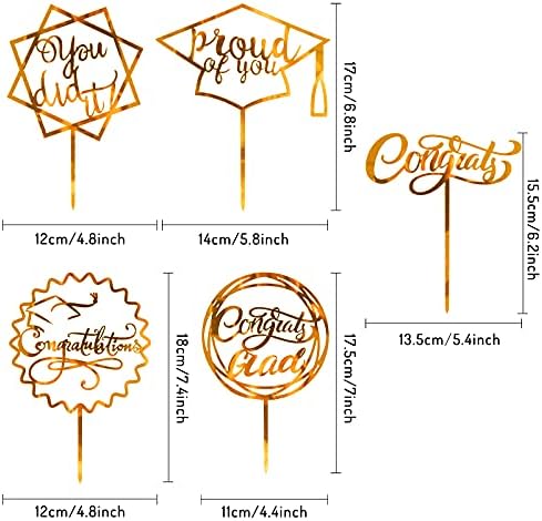 Whaline Graduation Cake Topper Gold Acrylic Cake Topper Congrats Grad You Did It Congratulations 5 Design Table Centerpiece Sticks Grad Party Food Appetizer Picks for Cakes Decor Supplies, 10pcs