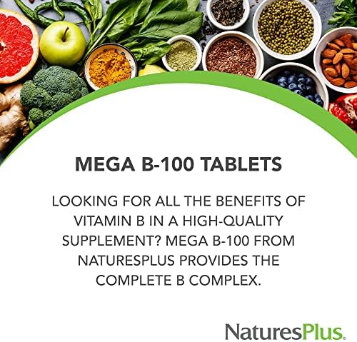 NaturesPlus Mega B-100 Complex - 90 Sustained Release Vegetarian Tablets - Energy & Brain Booster - Gluten Free - 90 Servings