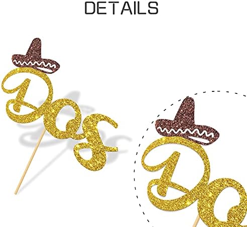 WeBenison Dos Cake Topper Mexican Themed 2nd Birthday Party Cake Deor/Fiesta Two Sign/Taco Bout 2nd Anniversary Party Decorations Gold Glitter