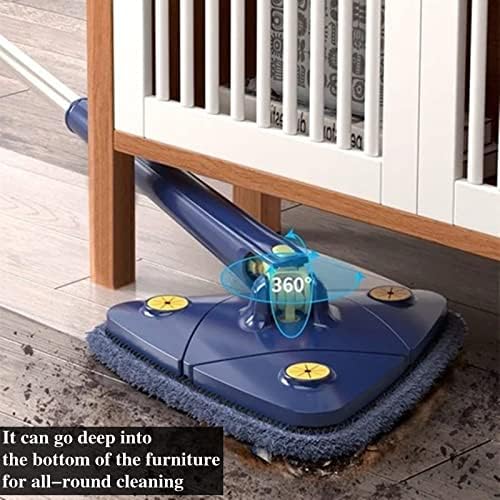 360° Rotatable Adjustable Cleaning Mop Reusable Triangle Mop with 52.1'' Long Handle Automatic Wringing Squeezing Water Cleaning Mop Spin Mop Wet Dry Scrubber Brush for Floor Ceiling Window (Blue)