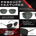 proSPORT Full Lens Sun Readers for Men Women, Non Bifocal Reading Sunglasses, Rectangle Metal Frame Smoke Lens +1.00–+3.50