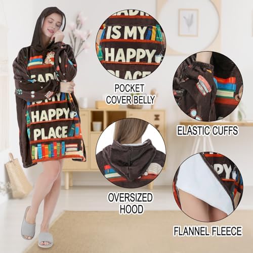 Book Lovers Gifts Wearable Blanket Hoodie,Gifts for Readers,Bookish Librarian Book Club Gifts for Women on Birthday Christmas