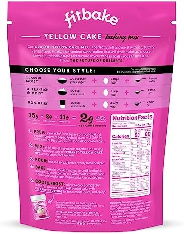 FitBake Keto Low Carb Yellow Cake Baking Mix | 2g Net Carbs Per Serving | No Added Sugar | Zero Sugar & Gluten Free Desserts, Naturally Sweetened Keto Snack 7oz