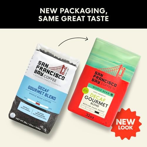 San Francisco Bay Coffee - Decaf Medium-Dark Roast Whole Bean Coffee - Decaf Gourmet Blend (2 lb bag) - Swiss Water Processed