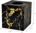 Black and Gold Marble Tissue Box Cover for Kleenex Box, Modern Elegant Tissue Box Holder with Lock for Bathroom, Bedroom, and Living Room, Square Shape Toilet Tissue Holder Organizer