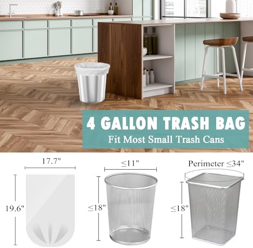 Small Trash Bags 4 Gallon - 105 Count 4 Gallon Trash Bag, Unscented Small Garbage Bags Bathroom Trash Bags, White 4 Gal Small Trash Can Liners