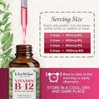 Organic Vitamin B12 1000 mcg Sublingual Liquid Drops For Adults, 6 Months Supply 1 oz, Methylcobalamin & Adenosylcobalamin - Bioactive Blend for Energy, Clarity & Focus - Vegan, Non-GMO, Unflavored