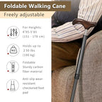 Wooden Handle Walking Cane - Carbon Fiber, Foldable and Adjustable, for Men and Women, Elderly and Seniors