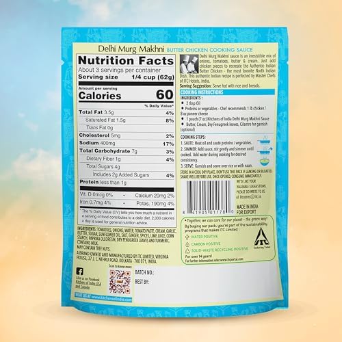 Kitchens of India Delhi Murgh Makhni, Butter Chicken Cooking Sauce, Easy to Use Sauce for Authentic Indian Food, Gluten-Free, 7.02 Ounces (Pack of 6) (New Price Alert)