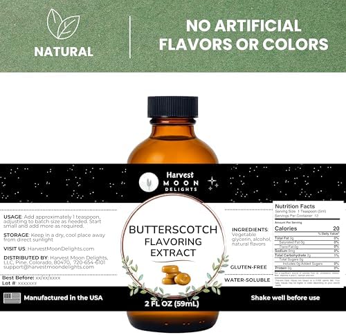 Natural Butterscotch Extract for Baking, Drinks, Ice Cream and Candy - 2 Oz - Water-Soluble - Harvest Moon Delights - Butterscotch Flavoring, Flavor