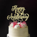 golden Glitter Happy 55th Anniversary Cake Topper - for Wedding Anniversary/Company Anniversary Party / 55th Birthday Party Decorations