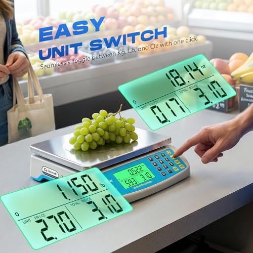 CGOLDENWALL Commercial Kitchen Scale 30kg/1g Large Digital Price Computing Scale with Stainless Steel Platform, KG/LB/OZ Conversion, LCD Display AC/DC Power for Shop
