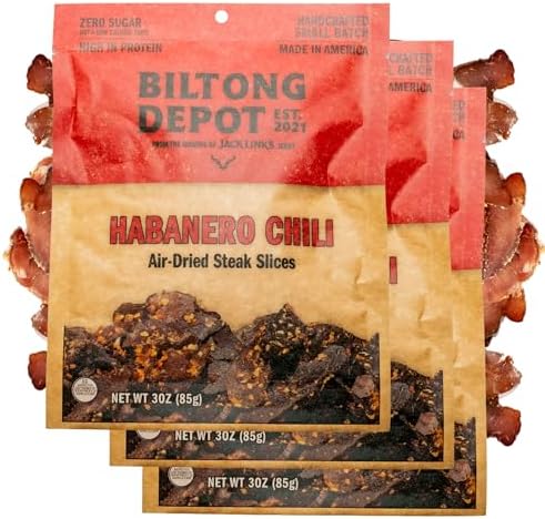 Biltong Depot Habanero Chili Biltong Slices Bundle - 3oz (3 Pack) | Air-Dried Beef Jerky Snack | Spicy Flavor| High Protein | Zero Sugar | Keto & Paleo Friendly | Gluten Free | No Artificial Preservatives | No MSG