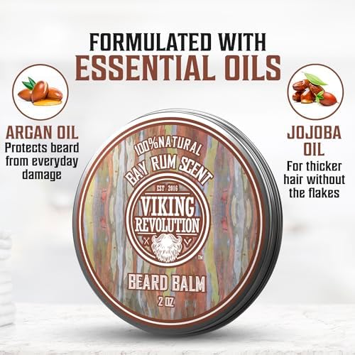 Viking Revolution Bay Rum Beard Balm - Beard Butter with Argan Oil & Jojoba Oil - Softener, Moisturizer & Wax for Men (2oz, 1 Pack)