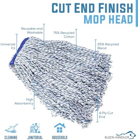 KLEEN HANDLER Cut End Finish Mop | 1.25" Universal Headband, Maximum Absorption Finishing Mop, Pack of 1