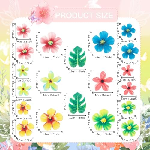 83 PCS Edible Tropical Palm Leaves and Hawaii Flowers Cupcake Toppers Edible Flowers Cupcake Picks Hawaii Theme Cake Decorations for Jungle Theme Birthday Party Wedding Cake Decoration Supplies