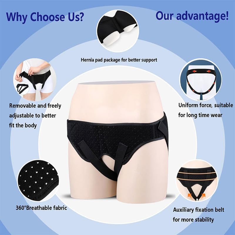 PENINSULA LOVE Hernia Belt for Men Double Inguinal Truss Hernia Support Brace with 2 Removable Compression Pads Adjustable Groin Pain Relief Waist Strap