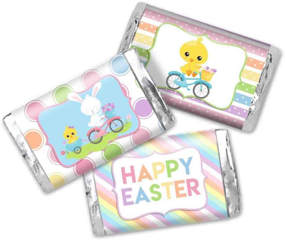 Easter Themed Mini Chocolate Candy Bar Sticker Wrappers for Kids 45 1.4" x 2.6" Wrap Around Labels by AmandaCreation, Great for Party Favors