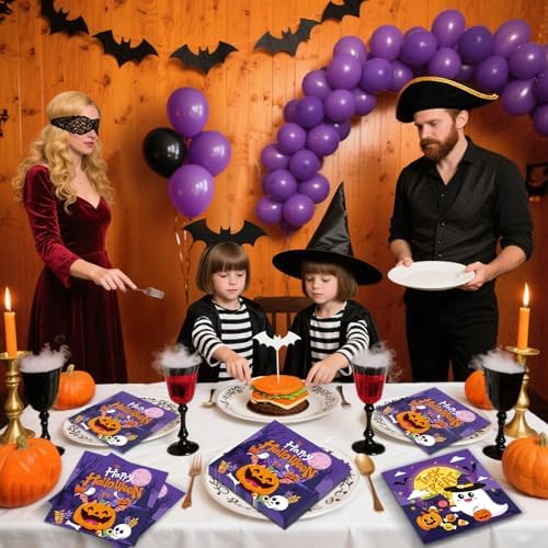 50 Pcs Halloween Napkins - 6.5Inch Disposable Happy Halloween Paper Napkins, Trick or Treat Pumpkin Ghost Cocktail Dinnerware Set for Helloween Party Decorations Tableware Supplies Table Decor Favors