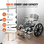 VEVOR Shower Wheelchair, 17.5in Width Aluminum Alloy Bathroom Wheelchair for Inside Shower, Adjustable Rolling Shower Chair w/Brake for Disabled Adult, 300 lbs Capacity Shower Commode Transport Chair