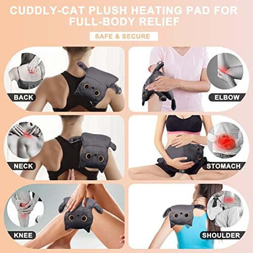 Microwave Heating Pad for Cramps Pain Relief, 16 * 12'' Moist Microwavable Period Menstrual Heating Pads for Cramps, Back, Neck Shoulder and Knee, Cute Stuffed Animal Heating Pad - Grey Cat