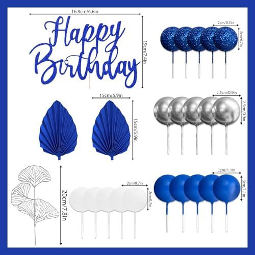 Blue White Gold Balls Cake Toppers Boho Cake Topper Blue Cake Decorations