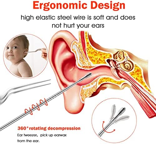 Ear Pick Ear Wax Removal Kit, Ear Cleansing Set, Earwax Remover Tool, Ear Curette Ear Wax Remover Tools with a Cleaning Brush and Storage Box, Medical Grade, for Ear Adult and Kid, Silver, 10 Pcs