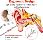Ear Pick Ear Wax Removal Kit, Ear Cleansing Set, Earwax Remover Tool, Ear Curette Ear Wax Remover Tools with a Cleaning Brush and Storage Box, Medical Grade, for Ear Adult and Kid, Silver, 10 Pcs