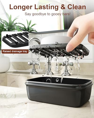 Quatish Leakproof Large Soap Dish with Lid & Draining Layer, Shatterproof Travel Bar Soap Holder Case Container, Portable Travel Size Toiletries Essentials for Camping, Gym, Bathroom, Black