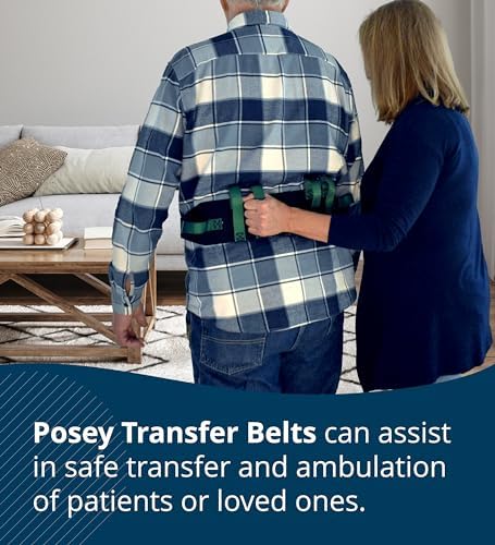 Posey 6537Q Transfer Belt, Black with Green Economy Model – Extra-Wide Soft Nylon – Washable Walking Belt & Gait Transfer Belt – Medical Supplies for Nurses, Therapists & Home Care Caregivers (6537Q)