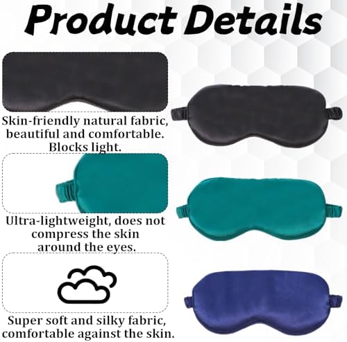 3 Pcs Silk Sleep Mask, Smooth Soft Satin Eye Covers, Sleeping Eye Mask, Elastic Blackout Sleep Mask & Blindfold for Full Night's Sleep,Travel and Nap (Dark Green)