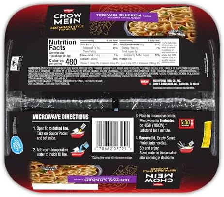 Nissin Chow Mein Noodles, Teriyaki Chicken, 10g Protein, 4 Ounce (Pack of 8)