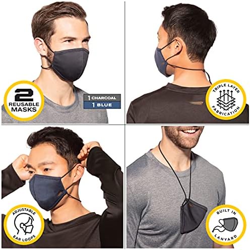 Copper Fit Unisex Never Lost Face Masks for Adults, Reusable Washable Fabric Mask, Copper Infused , 2 Pack