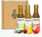 Blaze 619 Gourmet Hot Sauce Gift Set, Pineapple Habanero, Mango Chili, Garlic Verde, All Natural, Gluten Free, Vegan, Low Sodium, 5oz Bottles, 3 Pack