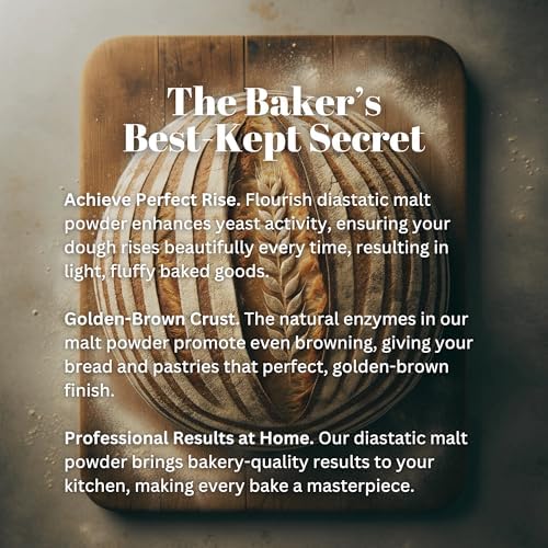 Flourish Millworks Diastatic Malt Powder - 8oz - Premium Baking Enhancer & Dough Improver - The Baker's Best-Kept Secret for Perfect Rise and Browning