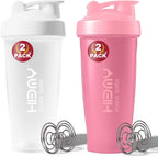 [ 2 Pack 600 ml / 20 OZ Shaker Cups for Protein Shakes, 2 x Whisk Ball | Protein Shaker Bottle for Protein Mixes | BPA Free, 100% Leak Proof, No Smell | Protein Shake Cup (D) White/Pink