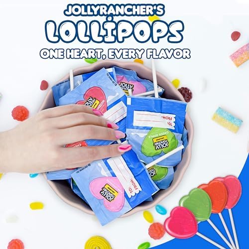 Jolly Ranchers Heart Lollipops – 40 Count Bag – Bulk Valentine Candy, Assorted Fruit Flavors – Heart-Shaped Lollipops for Parties, Classroom Exchange, Candy Buffets, and Gifting