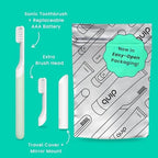 Quip Sonic Electric Toothbrush for Adults - Time Travel & Soft Bristles with Travel Case & Replacement Brush Head - 3 Month Battery Life, Plastic Handle - Sage