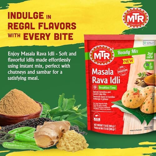 MTR Instant Masala Rava Idli Mix - Ready to Cook Authentic Indian Breakfast, Lunch, Dinner or Snack Meal - No Added Preservatives - A Quick & Easy Recipe Suitable for Vegetarians - (500g, Pack of 3)