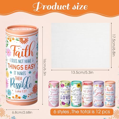 Outus 12 Pack Car Tissue Holder Cylinder, Decorative Round Tissue Box for Car Cup Holder, Refillable Facial Tissues with Floral Bible Verse Design for Home Office Travel