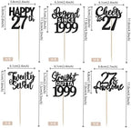 24PCS Black Happy 27th Birthday Cupcake Toppers Twenty Seven Straight Outta 1999 Cupcake Picks Cheers to 27 Lengend Since 1999 Cake Decorations for 27th Birthday Anniversary Party Decorations Supplies