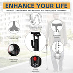 Ready Walker Cane, Cane for Men & Women, 3-in-1 Folding Cane with Alarm and Light, Adjustable, Free Standing, Collapsible Walking Stick for Seniors Balance with a Second Handle, for 5'8" - 6'3"