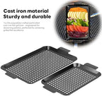 Outdoor Grill Pans Tray Barbecue Plate 2 Grilling Baskets Outdoor Grill Pans with Hole BBQ Grill Tray Grilling Basket Set for Camping Vegetable Meat (dark black)
