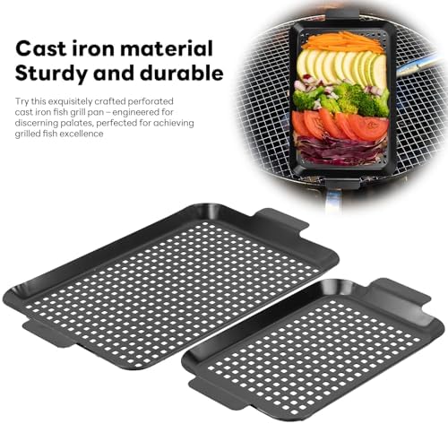 Outdoor Grill Pans Tray Barbecue Plate 2 Grilling Baskets Outdoor Grill Pans with Hole BBQ Grill Tray Grilling Basket Set for Camping Vegetable Meat (dark black)