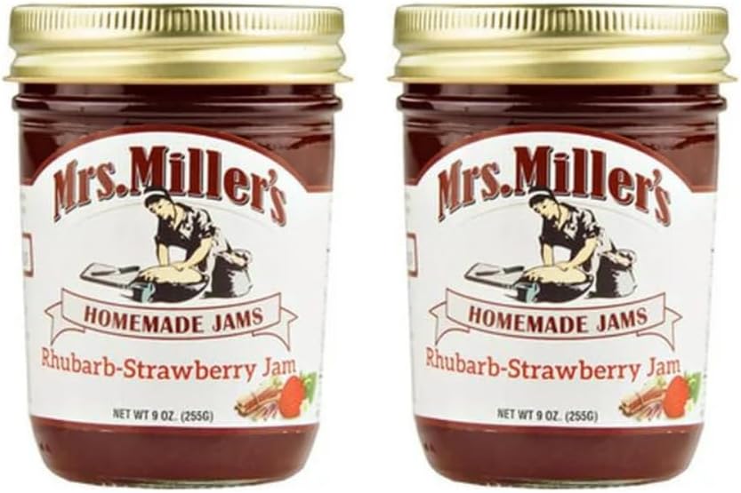 Mrs. Miller's Rhubarb Strawberry Jam 9 Ounce (Pack of 2)