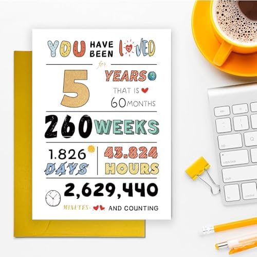 Cute 5th Birthday Card for Girls Boys, Ideal 5th Birthday Gift from Mom Dad, Five Years Old Birthday Card Gift For Son Daughter Children, Unique 5th Birthday Decorations for Grandson Granddaughter